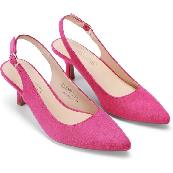 Dream Pairs Women Hot Pink Faux Suede Pointed Toe Slingback Low Kitten Heels - Picture 4 of 7